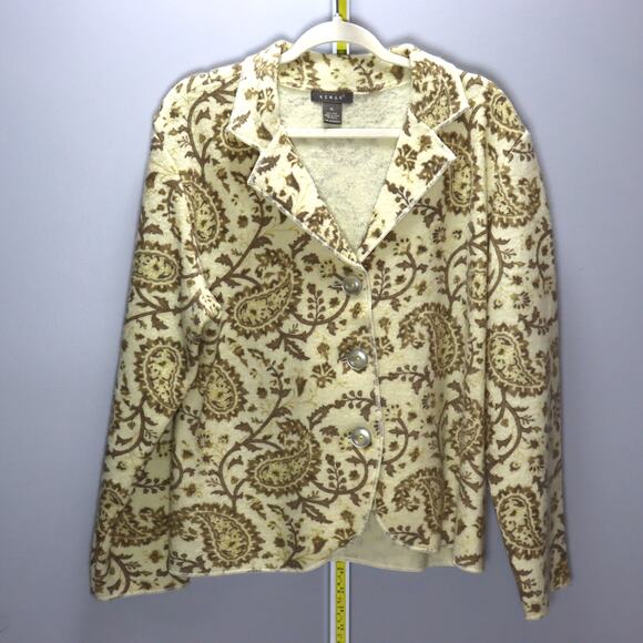 Kenar Wool Paisley Blazer Cardigan Jacket XL Cream Brown - Picture 1 of 4